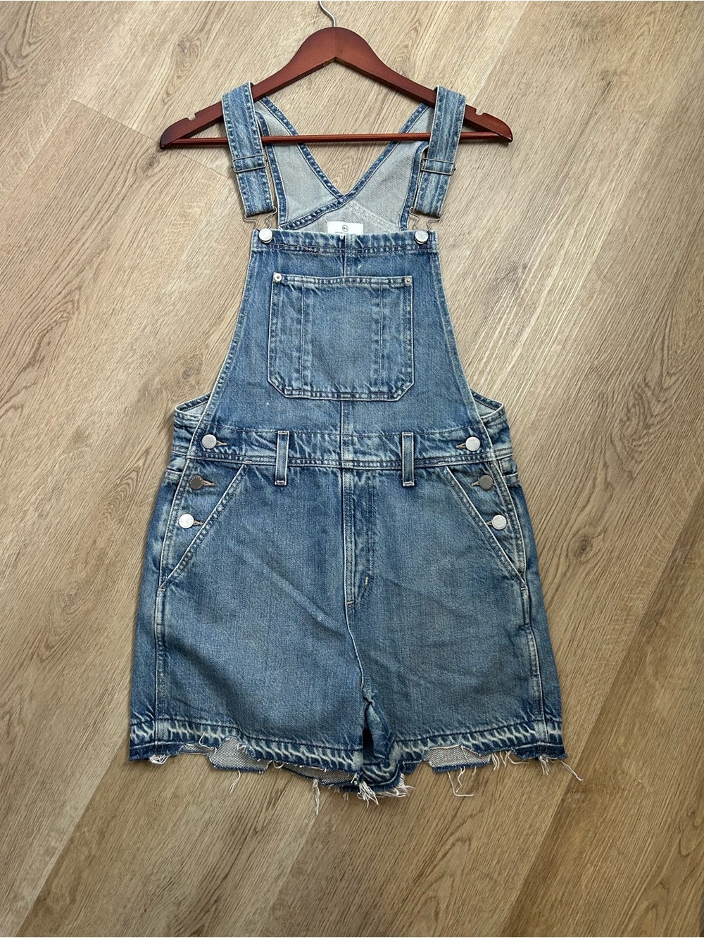 AG 100% Cotton Denim Overalls Shorts Distresssed Chewed Hem